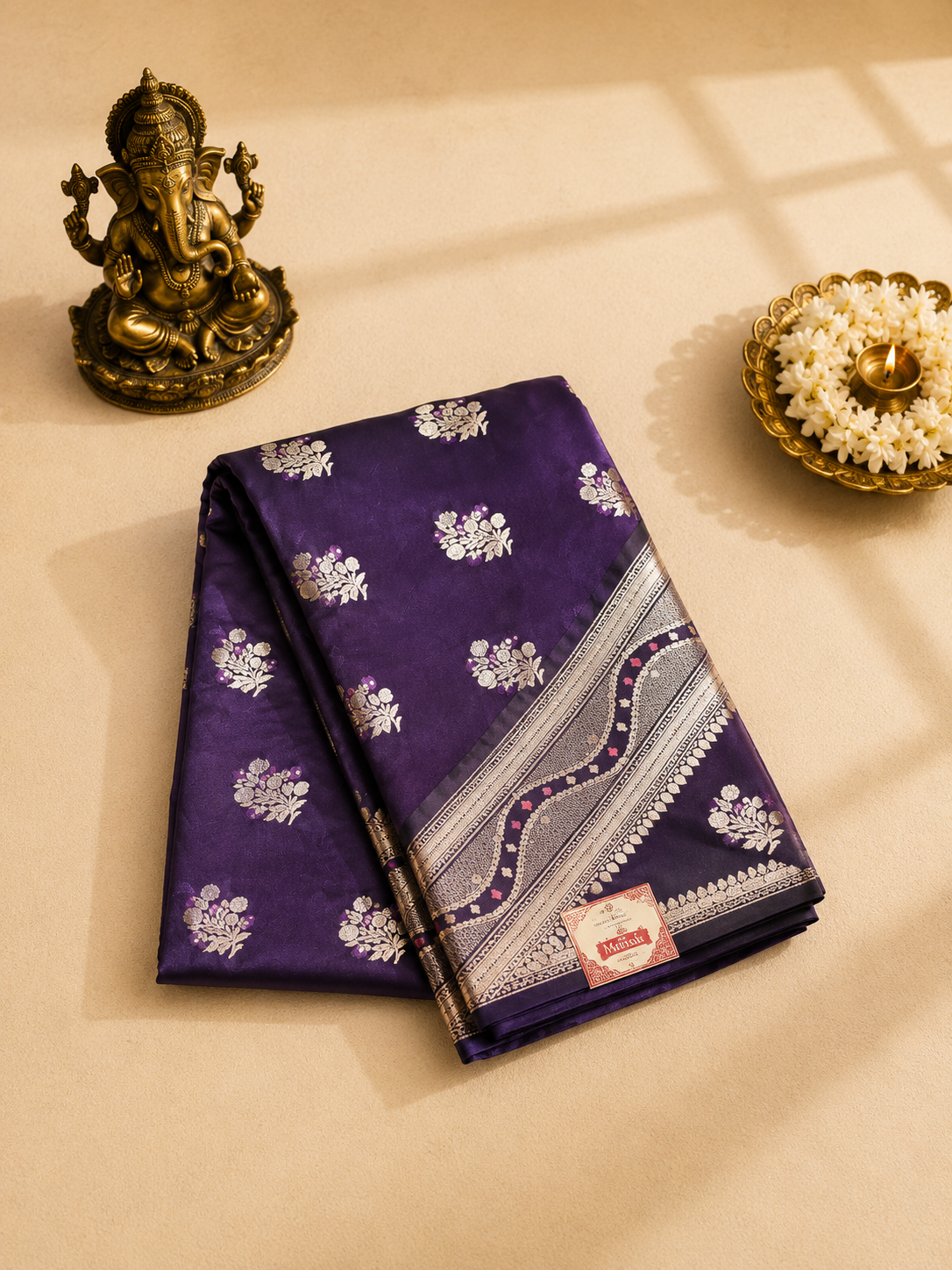 Royal Navy Blue Pure Banarasi Silk Saree with Silver Zari Weaving