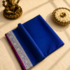 Pure Mushroo Silk Royal Blue Handwoven Saree with Silver Zari Border