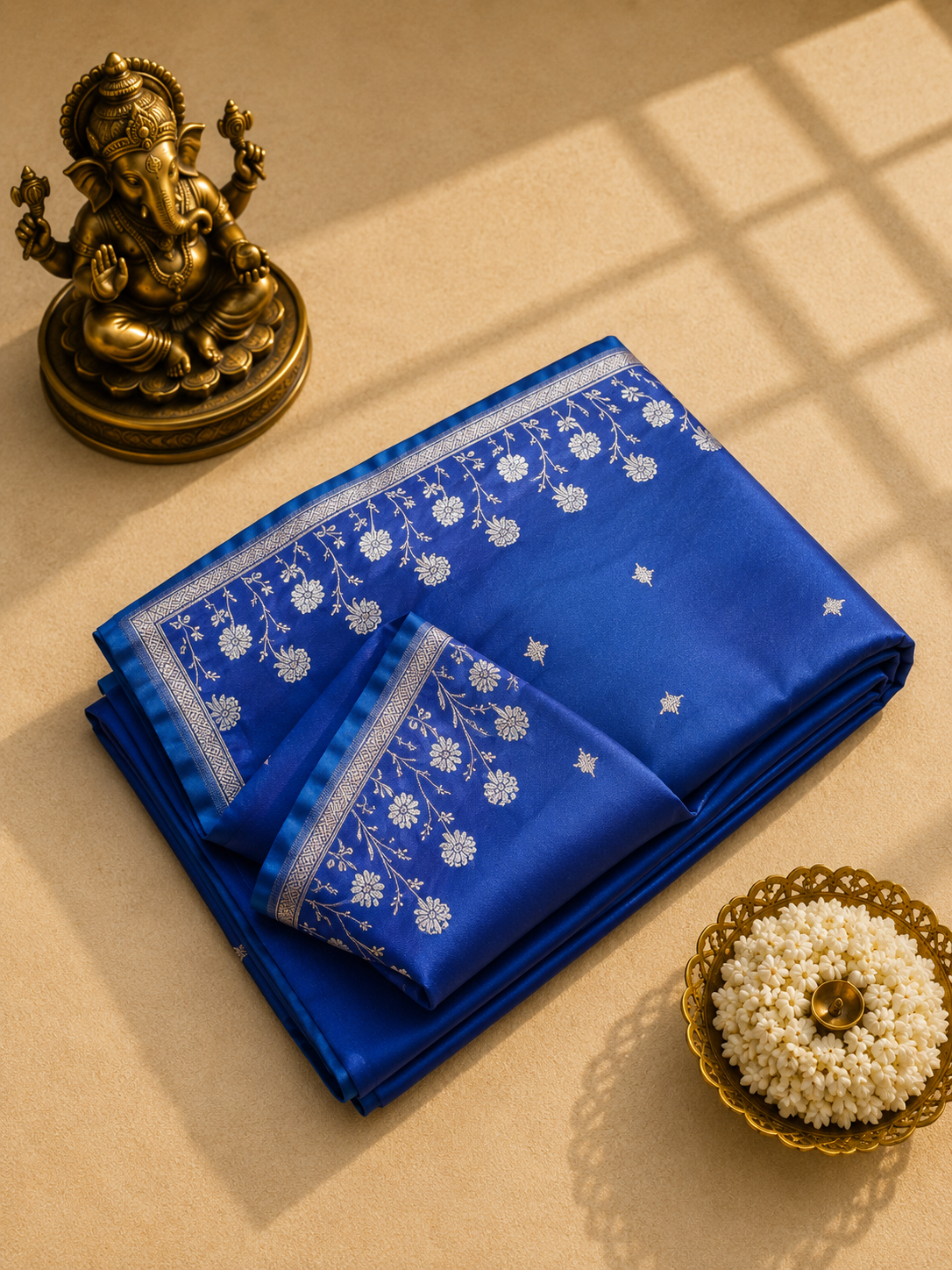 Royal Blue Banarasi Silk Saree with Silver Zari Weaving