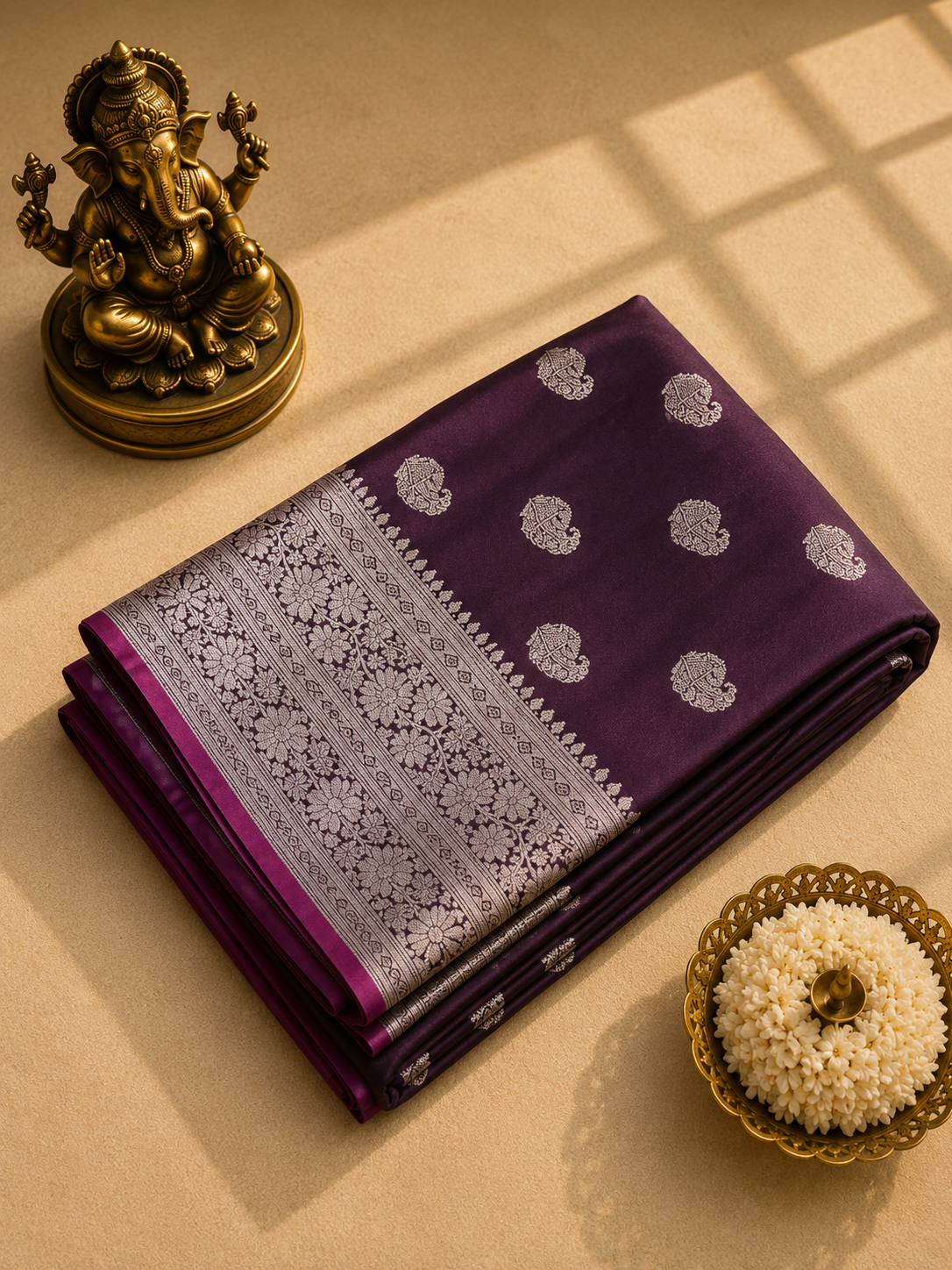 Royal Plum Silver Zari Banarasi Silk Saree