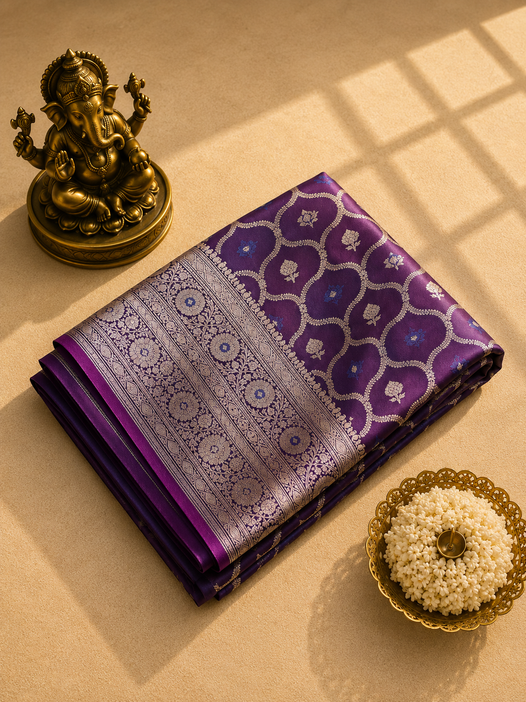 Royal Purple Silver Zari Banarasi Silk Saree