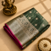 Pure Mushroo Silk Sage Green Floral Woven Saree