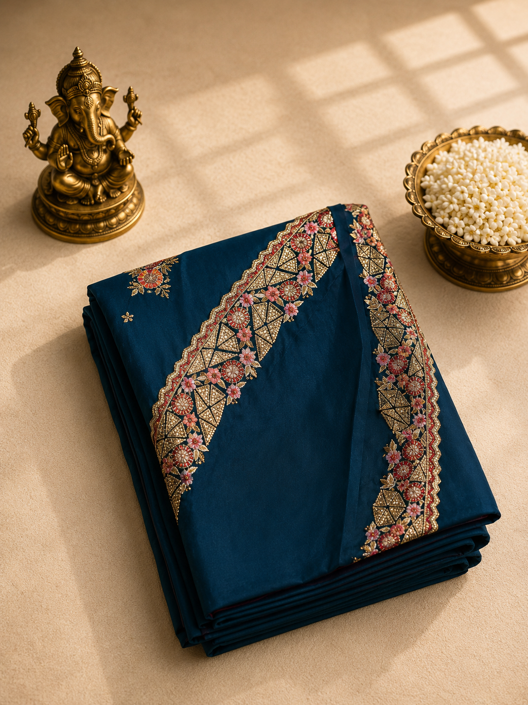 Royal Teal Blue Designer Silk Saree with Heavy Embroidered Border