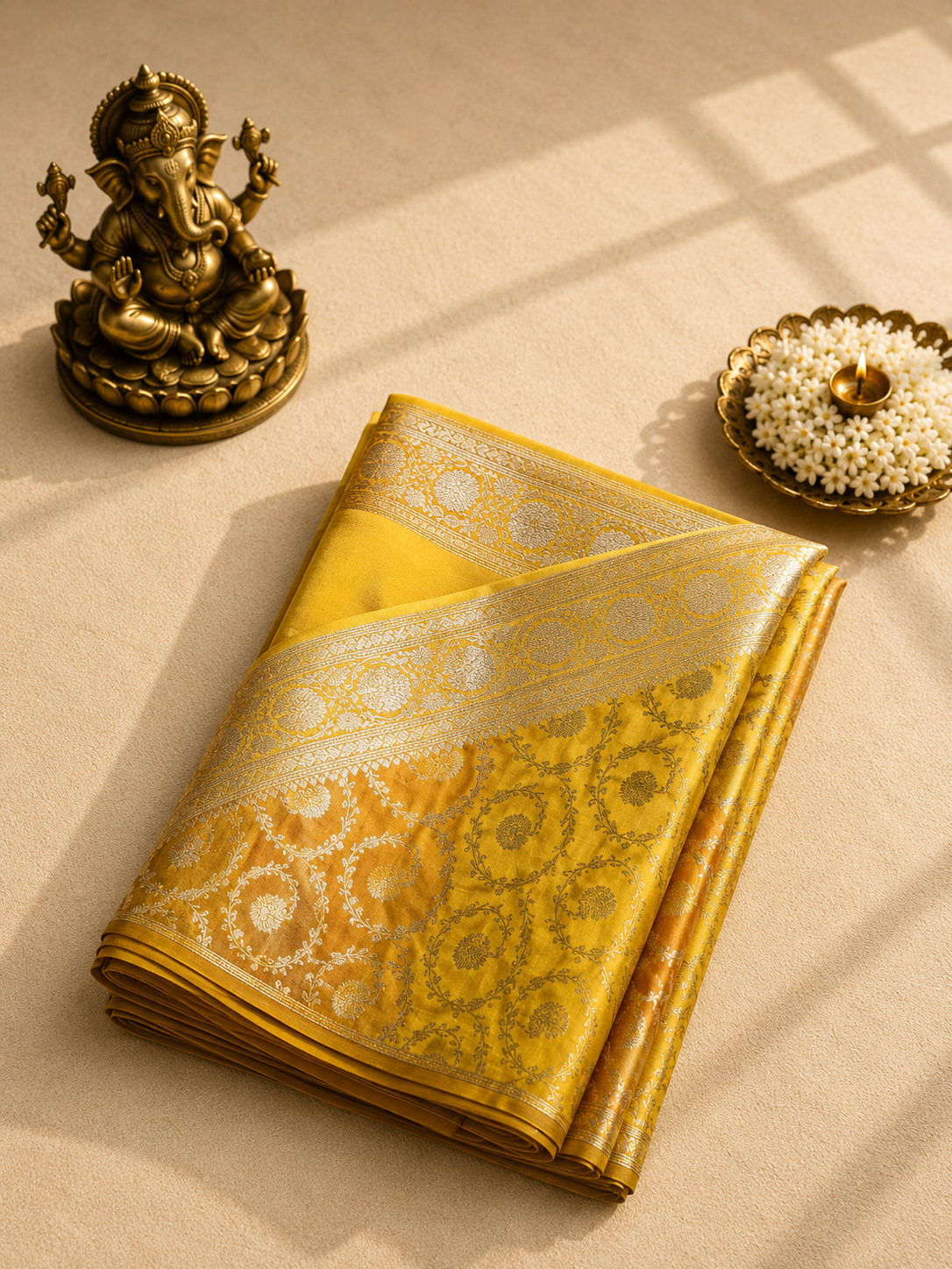 Mustard Yellow Banarasi Silk Saree
