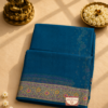Royal Teal Blue Chiffon Saree with Floral Woven Border