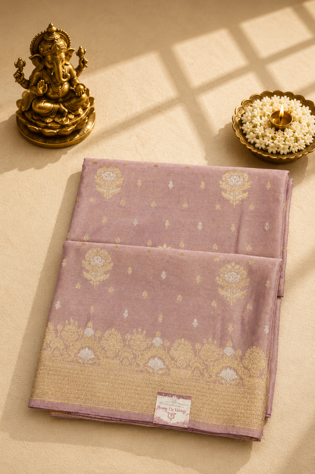Light Lavender Pure Banarasi Silk Saree with Rich Gold Zari Weaving