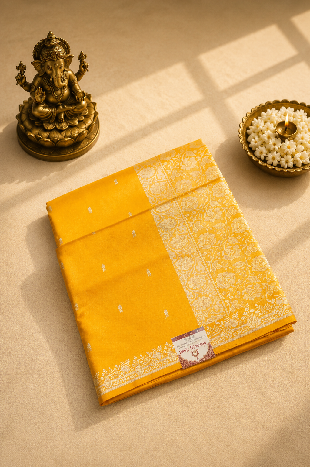 Mustard Yellow Pure Banarasi Silk Saree
