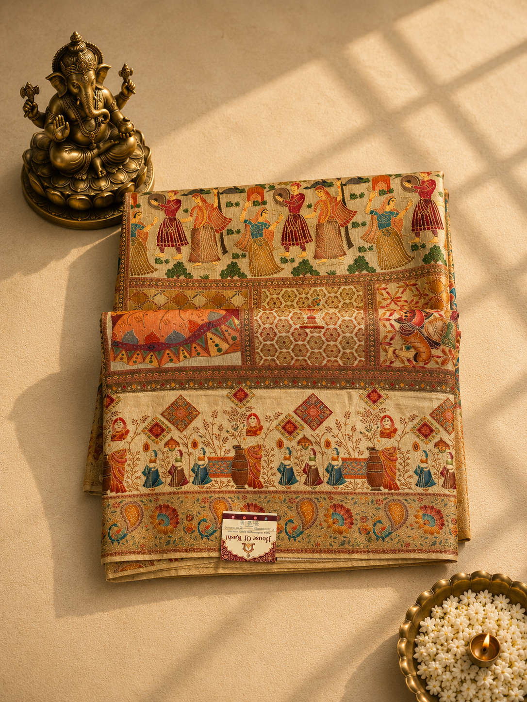 Premium Cream Multi-Color Banarasi Silk Saree