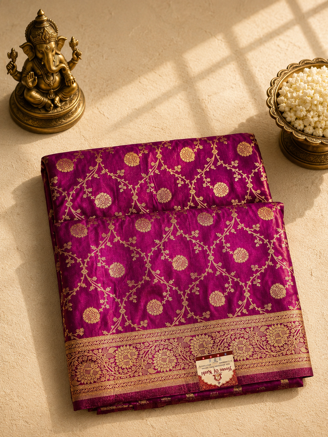 Royal Magenta Banarasi Katan Silk Saree with Gold Zari Floral Jaal