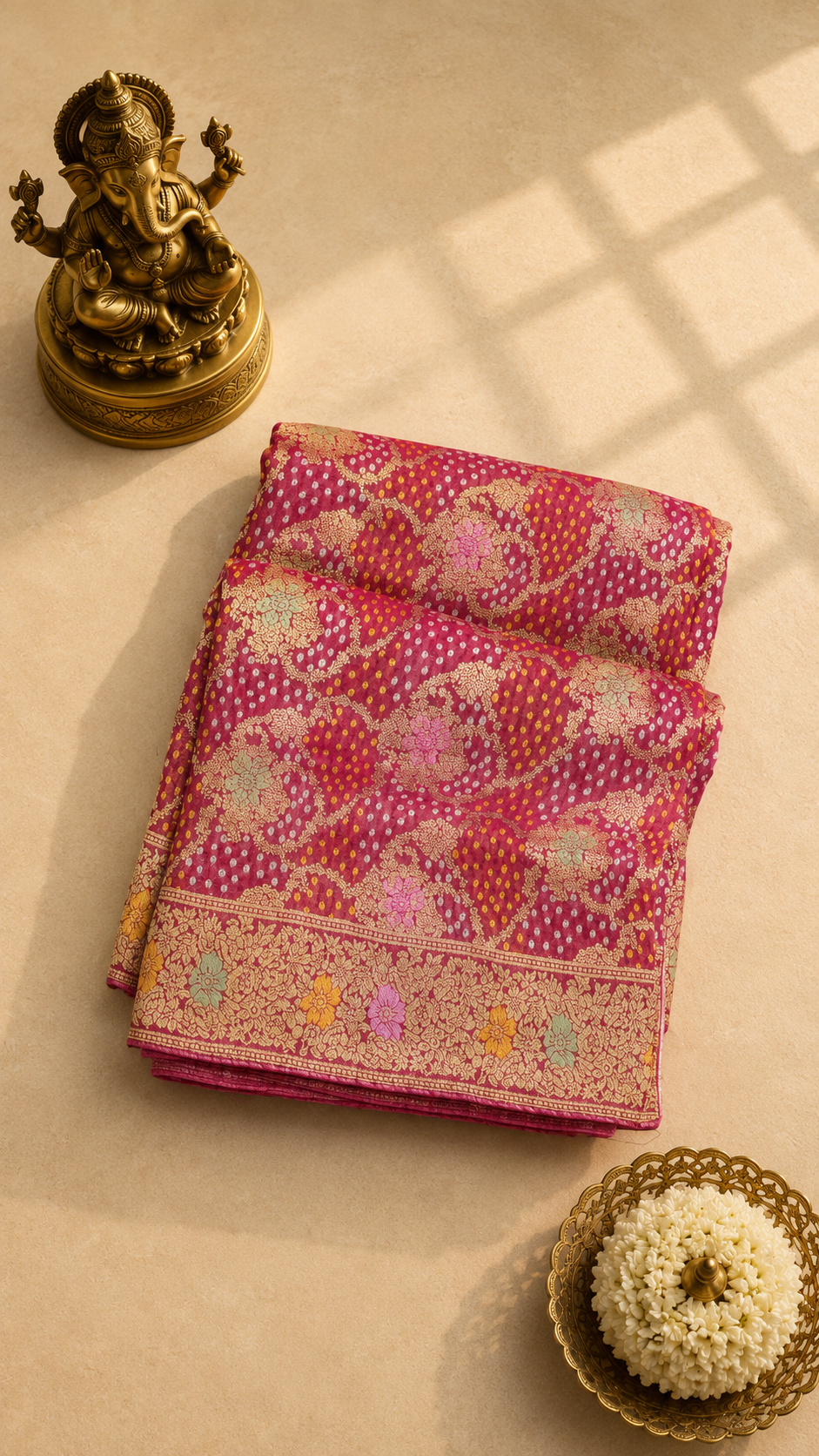 Rani Pink Bandhani Banarasi Saree