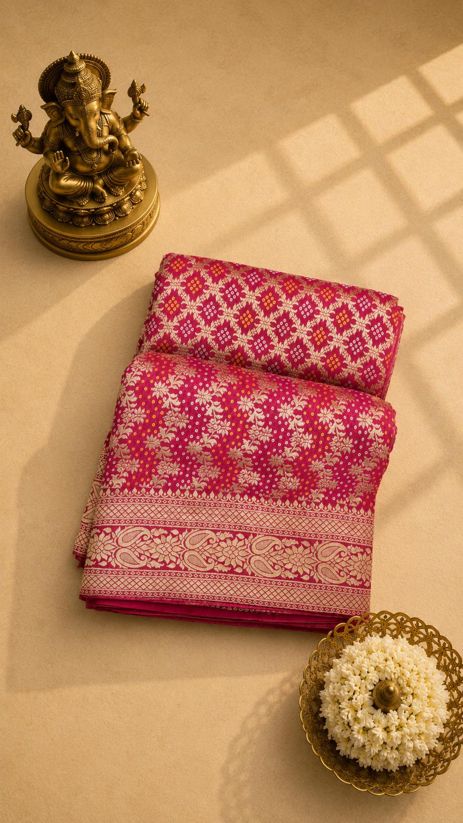 Rani Pink Bandhani Banarasi Silk Saree