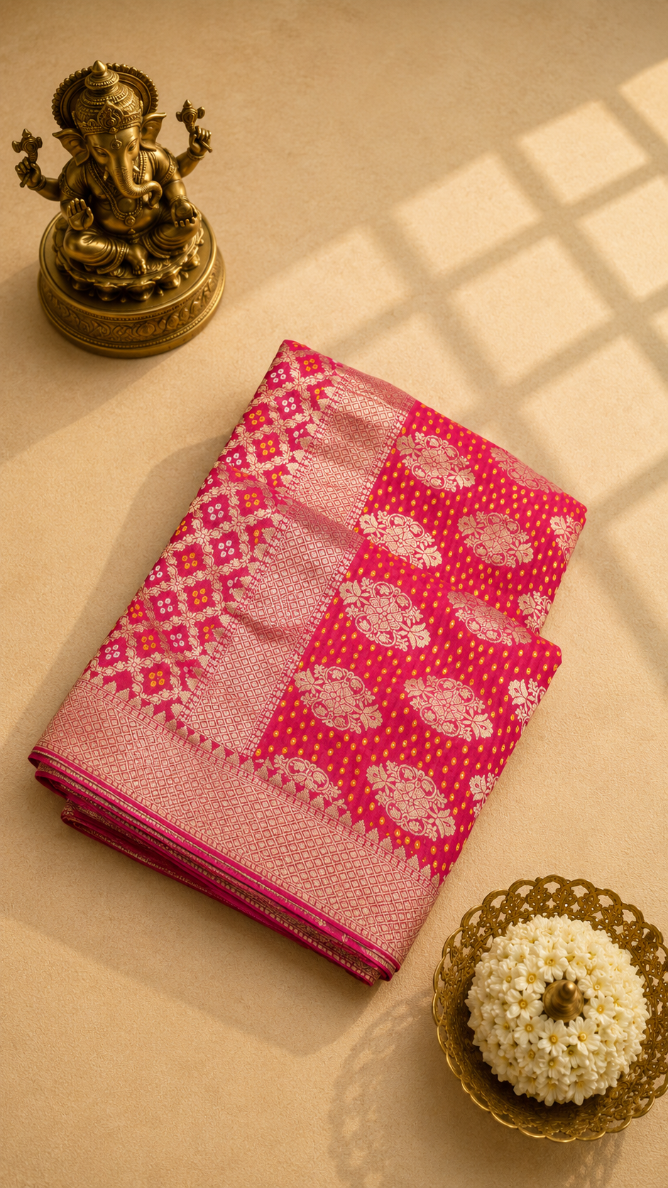 Rani Pink Bandhani Banarasi Saree