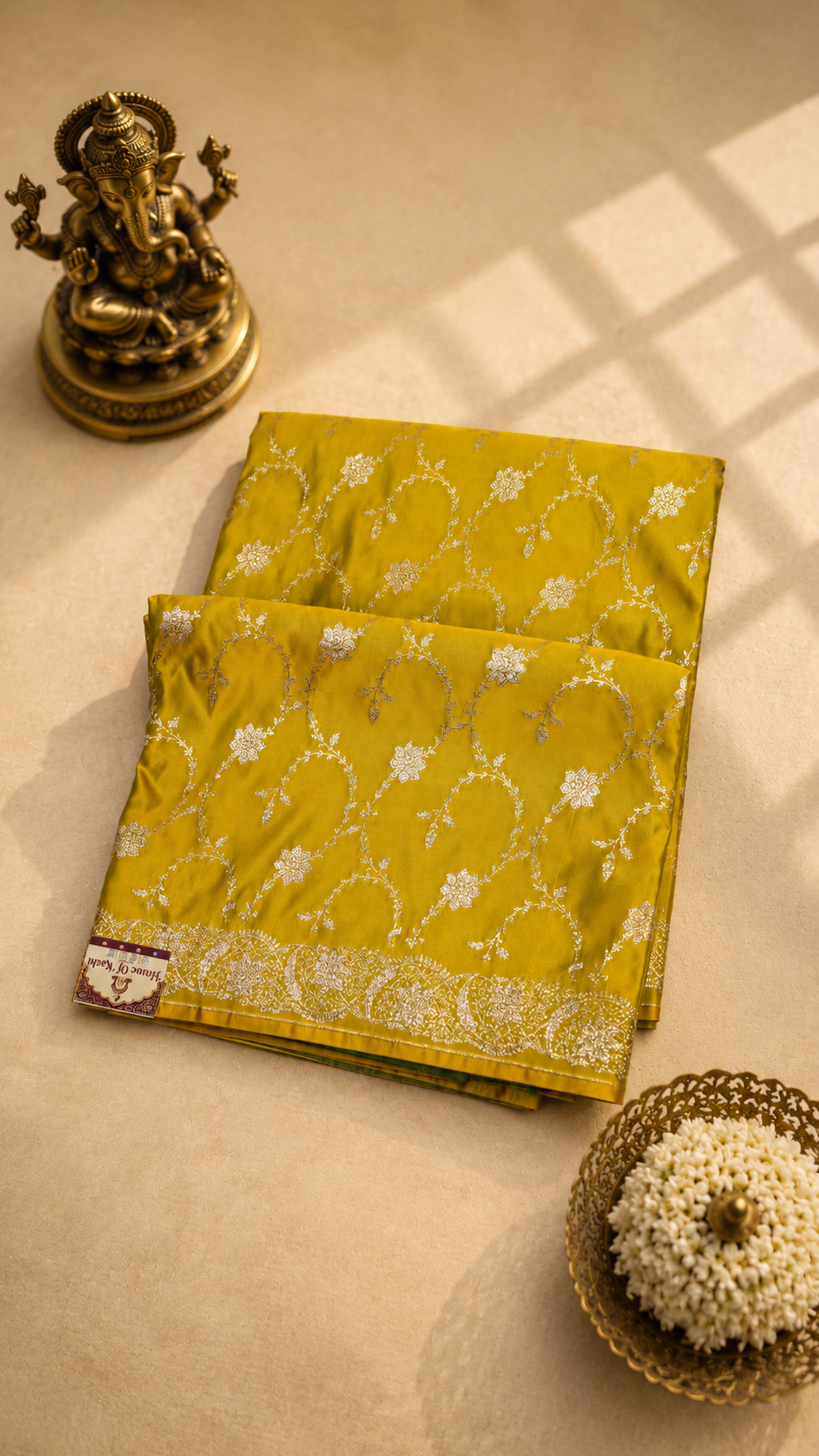 Olive Green & Mustard Banarasi Zari Woven Saree