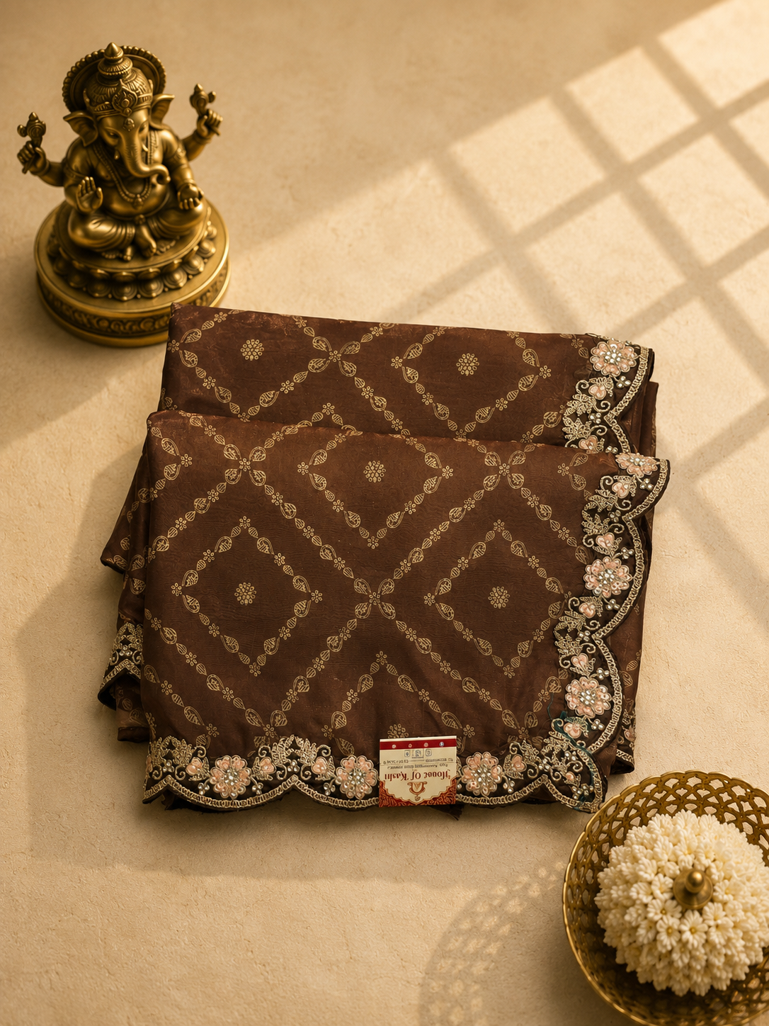 Coffee Brown Designer Saree with Embroidered Border