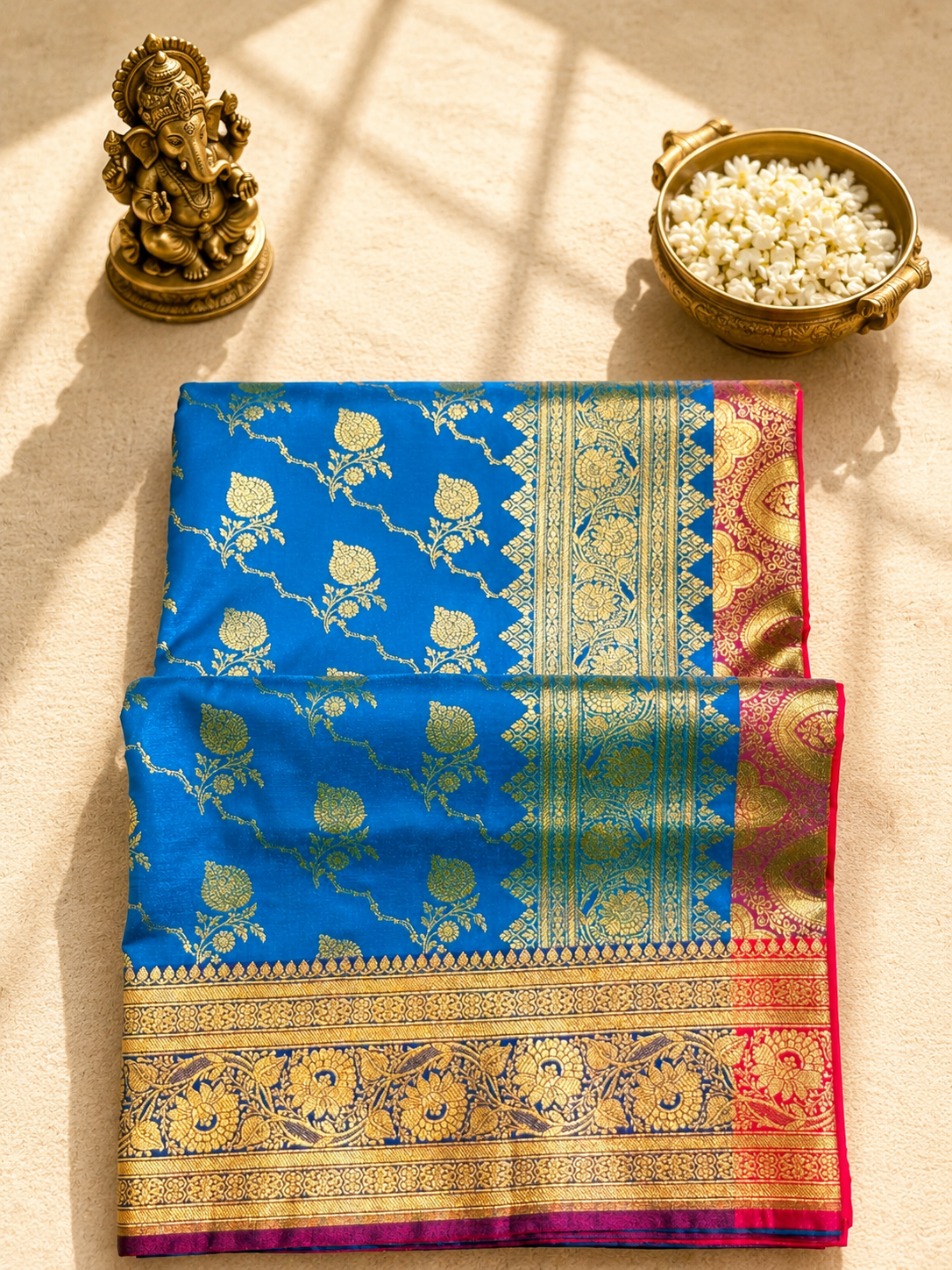 Royal Azure Blue & Magenta Banarasi Saree