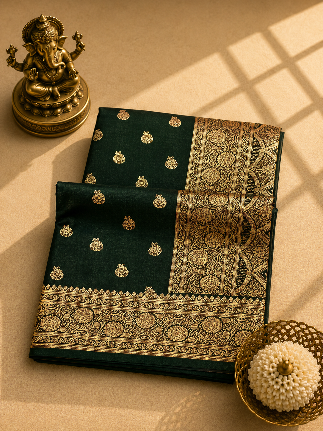 Emerald Green Banarasi Zari Saree