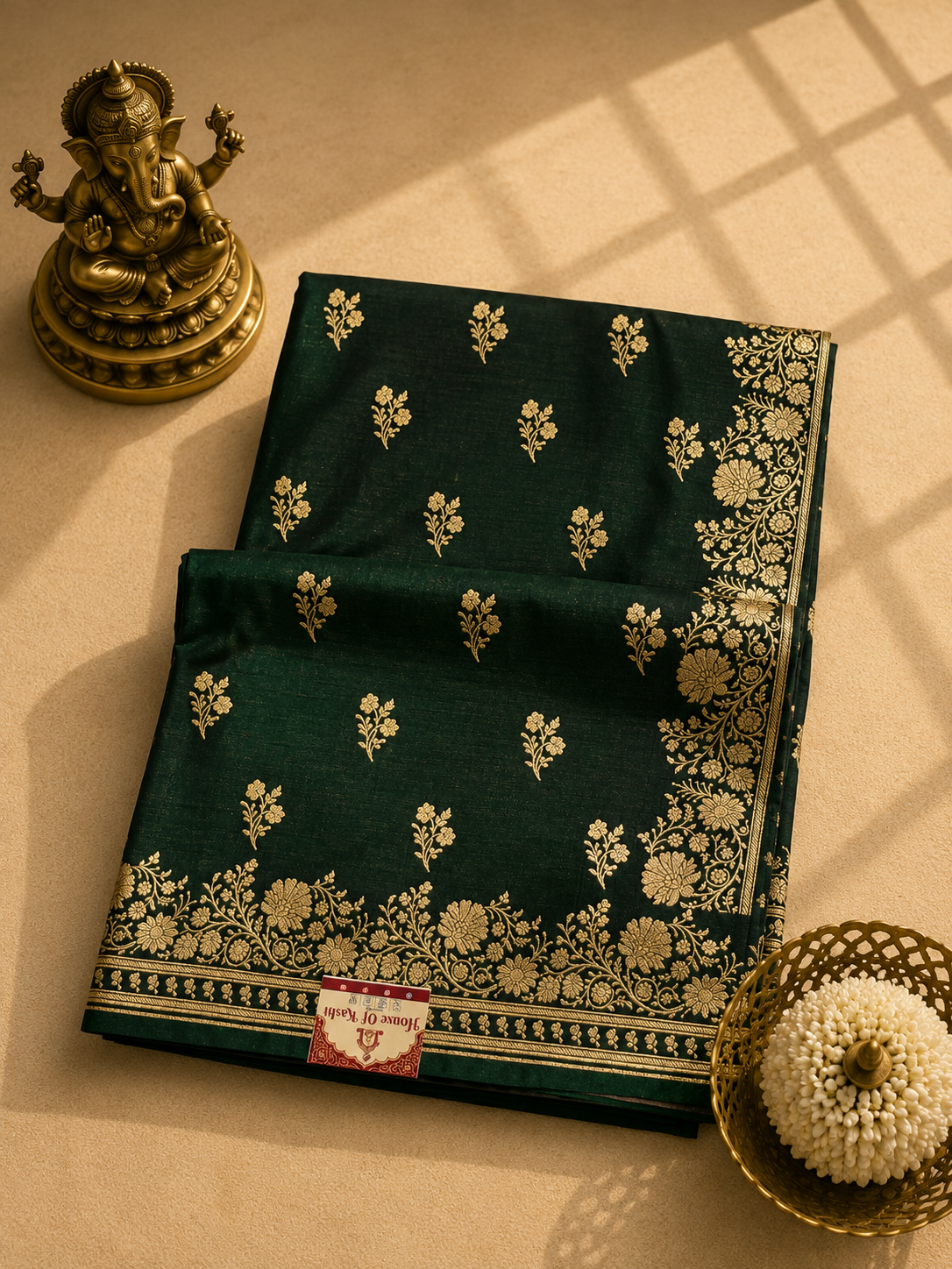 Emerald Green Gold Zari Banarasi Saree