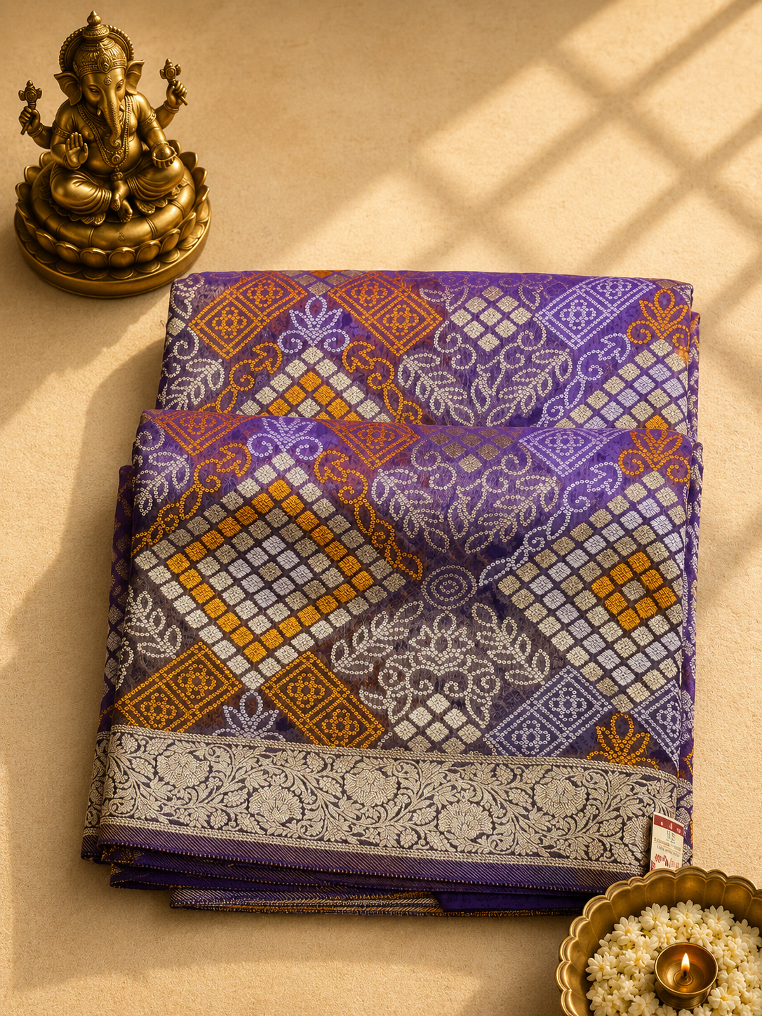 Royal Lavender Khaddi Georgette Bandhej Banarasi Saree