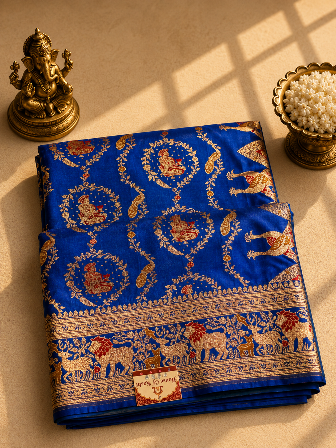 Banarasi Katan Silk Meenakari Saree with Silver Zari & Shikargah Weaving
