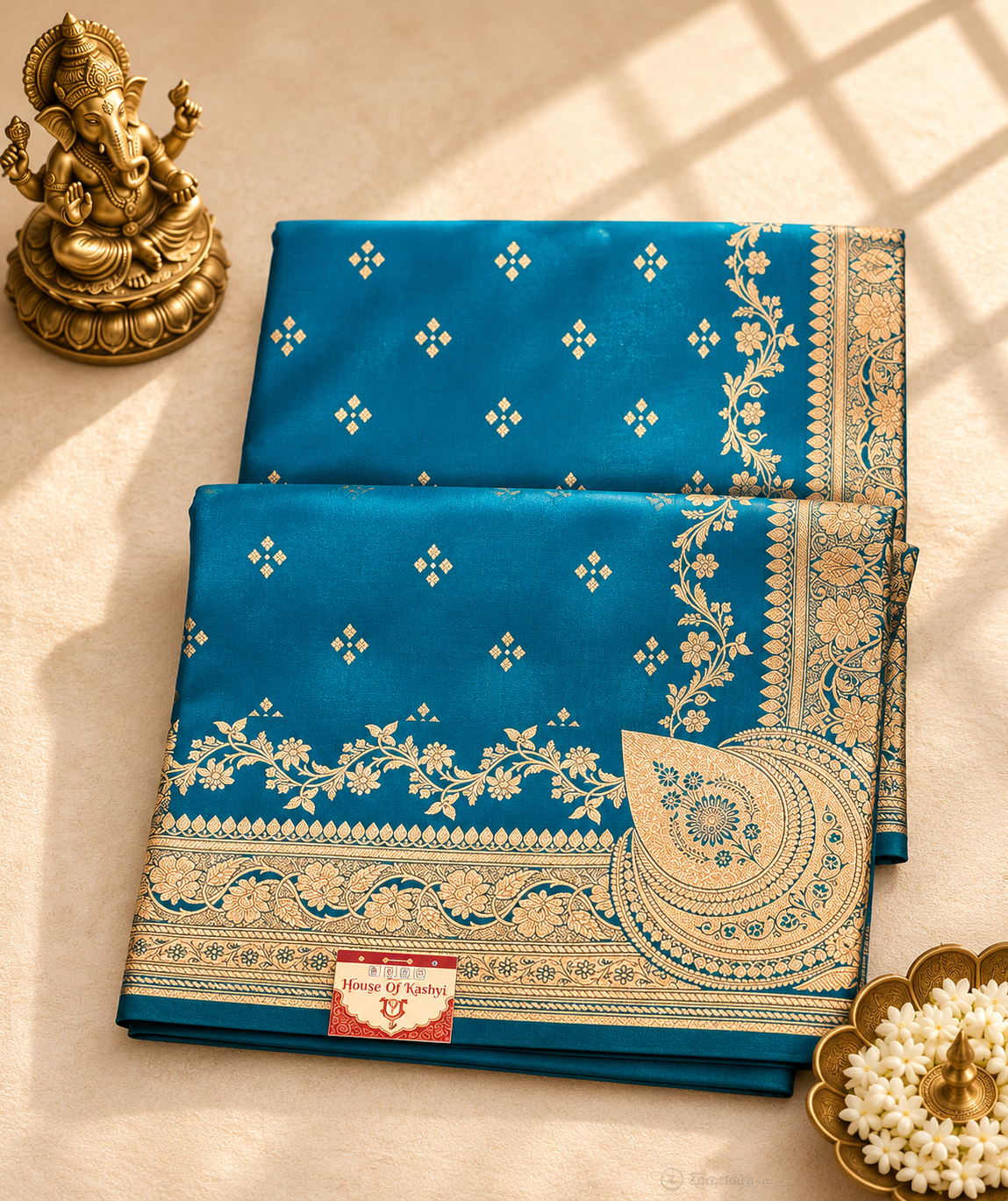 Teal Blue Banarasi Silk Saree