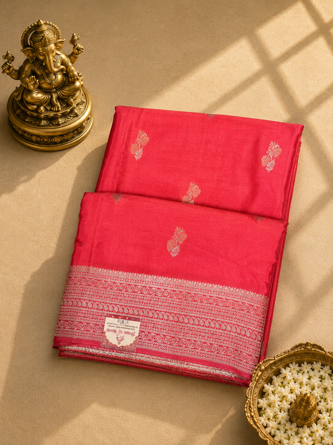 Pink Viscose Sonarupa Saree with Silver Zari Woven Border & Traditional Pallu