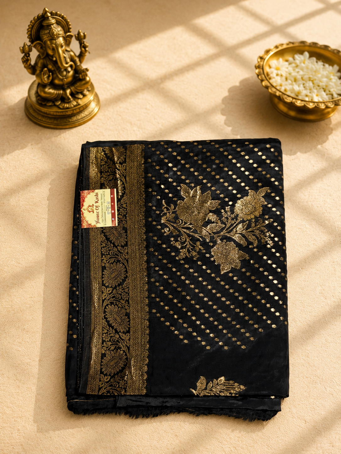 viscose Banarasi Saree – Golden Zari Black