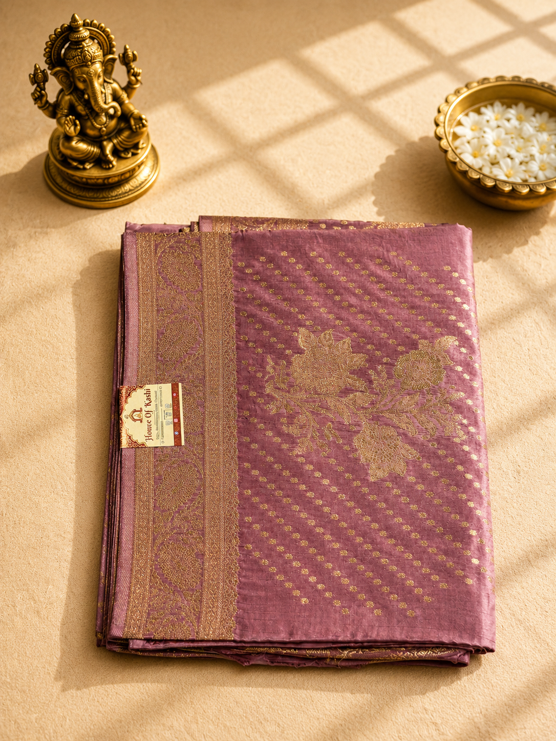 Viscose Banarasi Saree – Dusty Mauve with Golden Zari