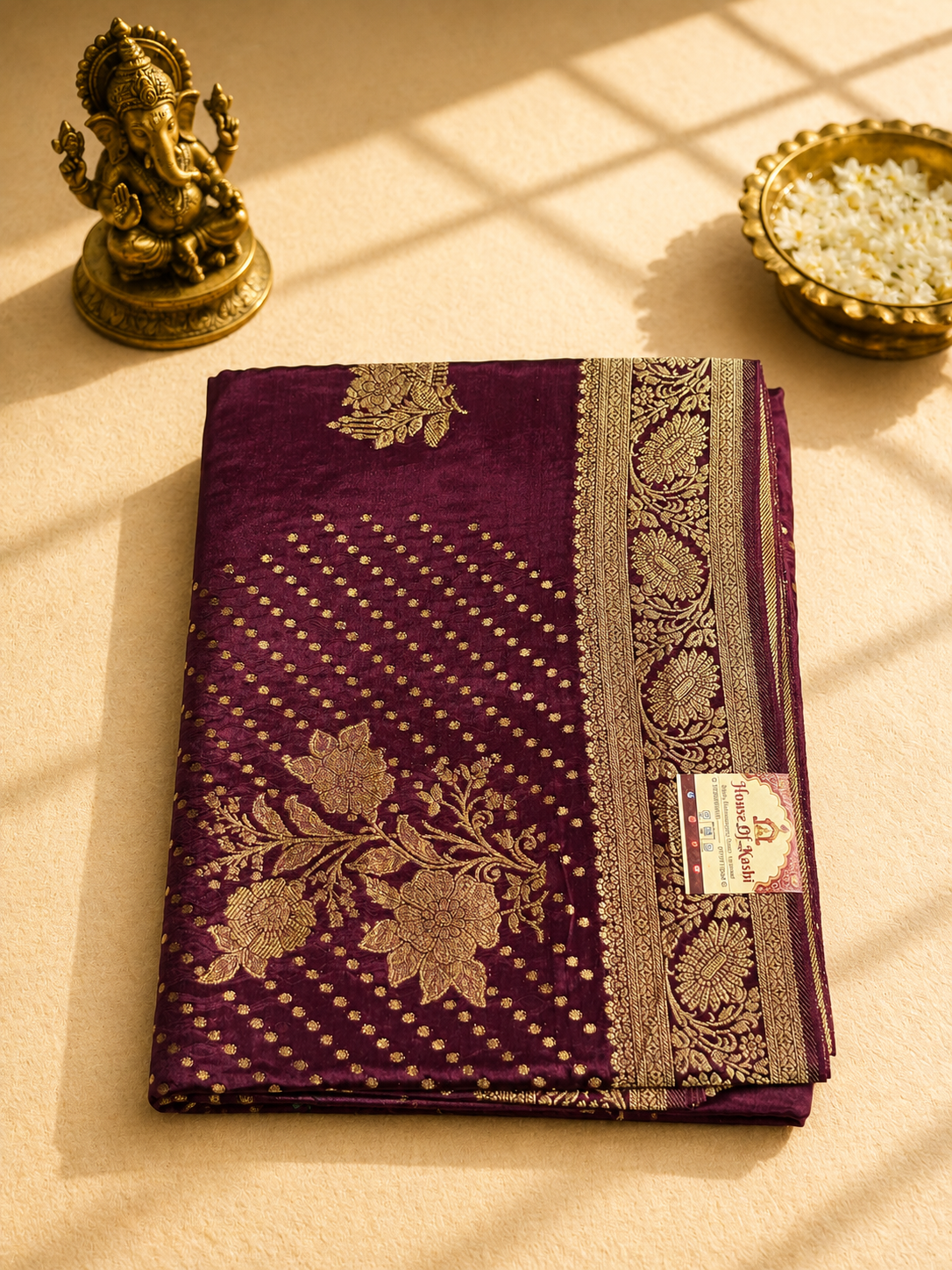 Viscose Banarasi Saree – Royal Wine Purple with Golden Zari