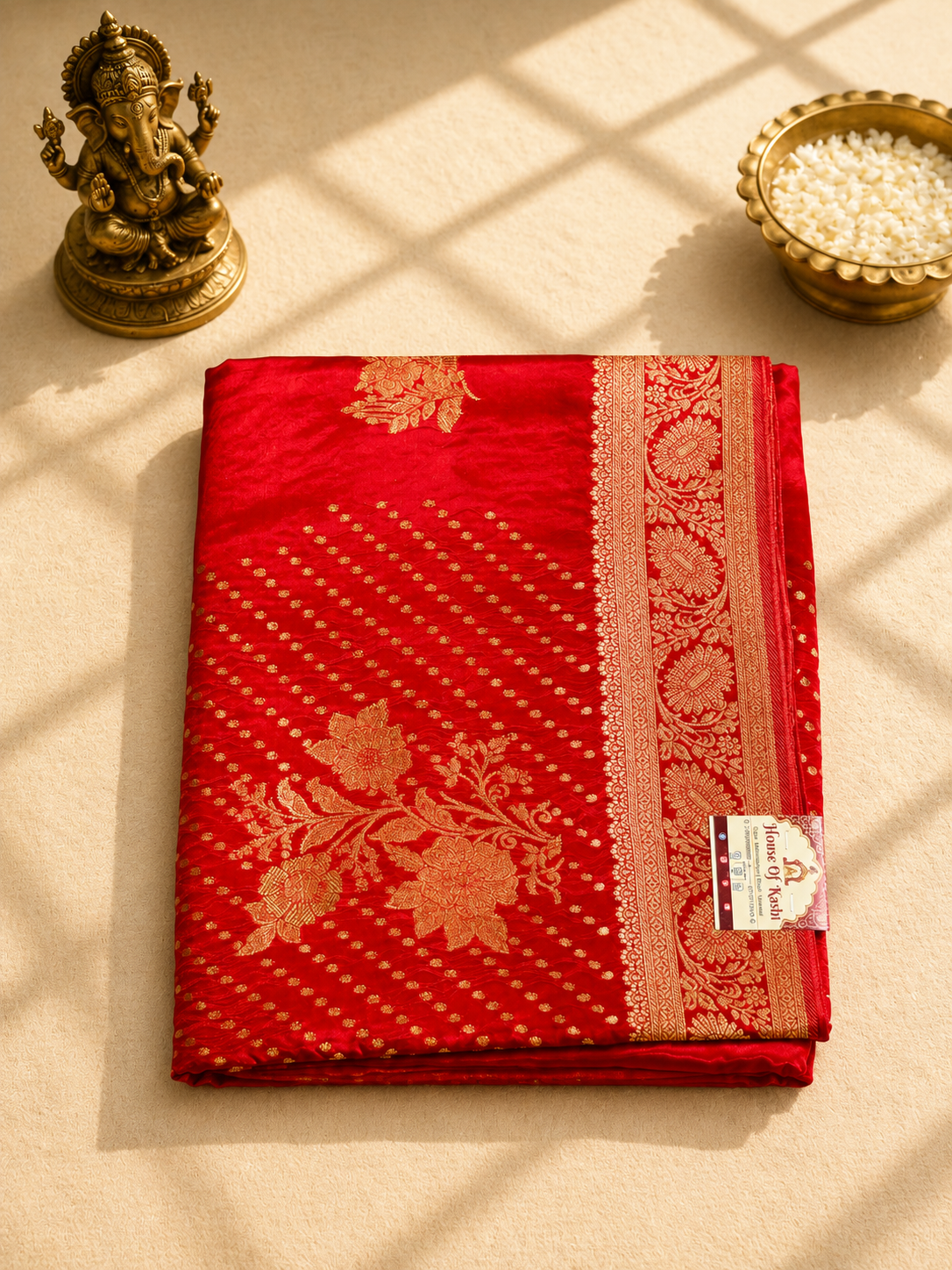Viscose Banarasi Saree – Ruby Red with Golden Zari
