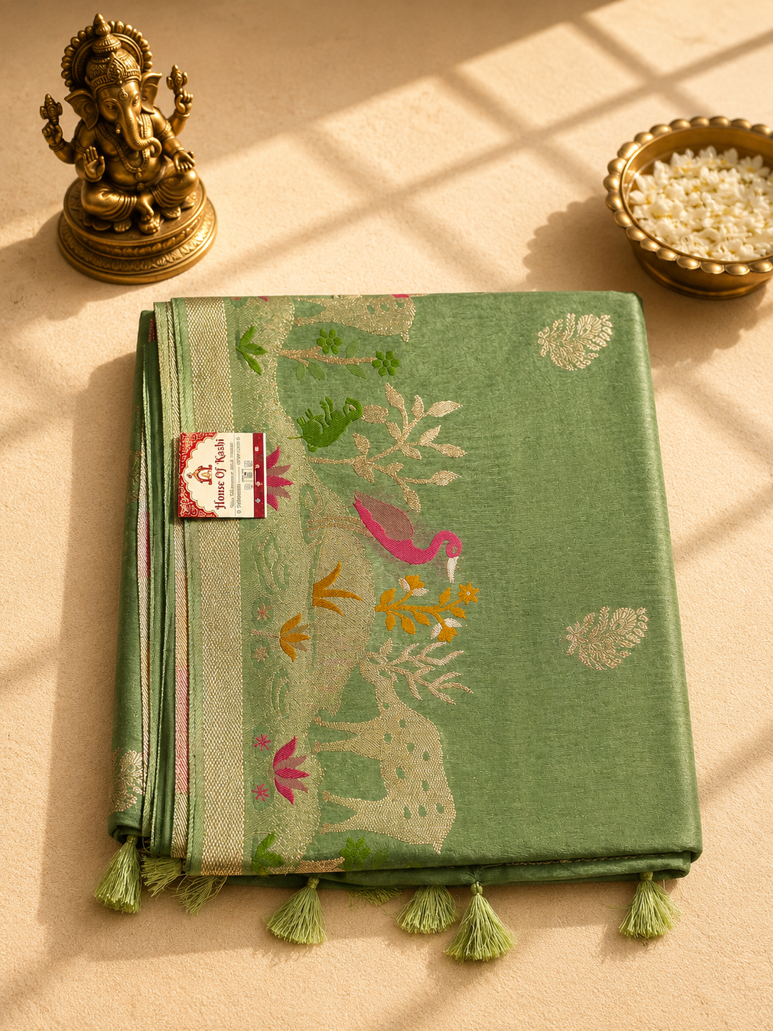 Green Banarasi Viscose Silk Saree