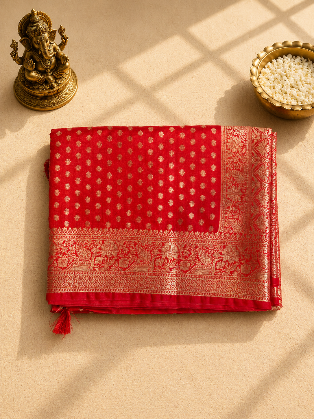 Elegant red Banarasi-style saree