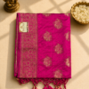 Rani Pink Siroski Mushroo Satin Saree with Gold Zari Floral Buti & Rich Woven Border
