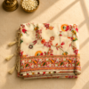 White Mina Jaal Saree with Multicolour Floral Weaving & Rich Woven Border