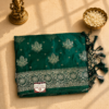 Green Siroski Mushroo Satin Saree with Silver Zari Weaving