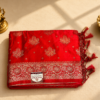 Green Siroski Mushroo Satin Saree with Silver Zari Floral Weaving