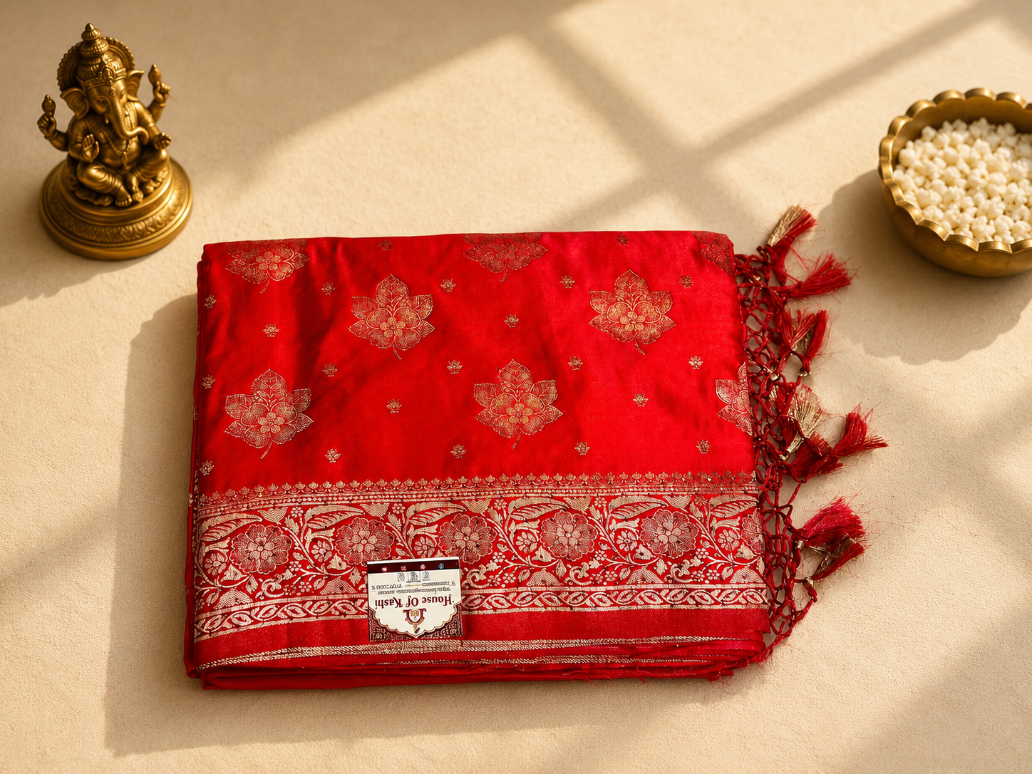 Green Siroski Mushroo Satin Saree with Silver Zari Floral Weaving