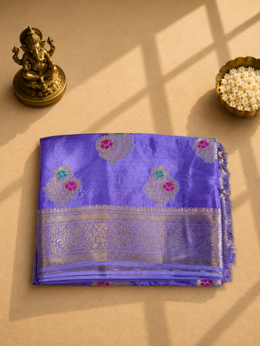 Premium Banarasi Saree with Rich Zari Weaving & Traditional Floral Border
