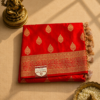 Classic Red  Siroski Mushroo Banarasi Saree with Golden Zari Buta & Rich Woven Border