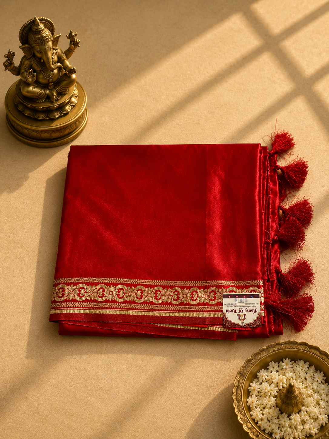 Royal Red Banarasi Silk Saree with Golden Zari Border & Designer Pallu