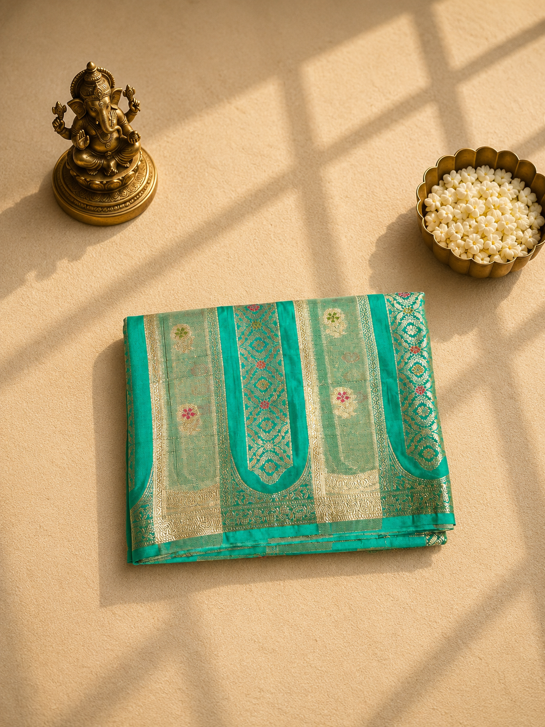 Premium Sea Green Banarasi Saree with Silver Zari Weaving
