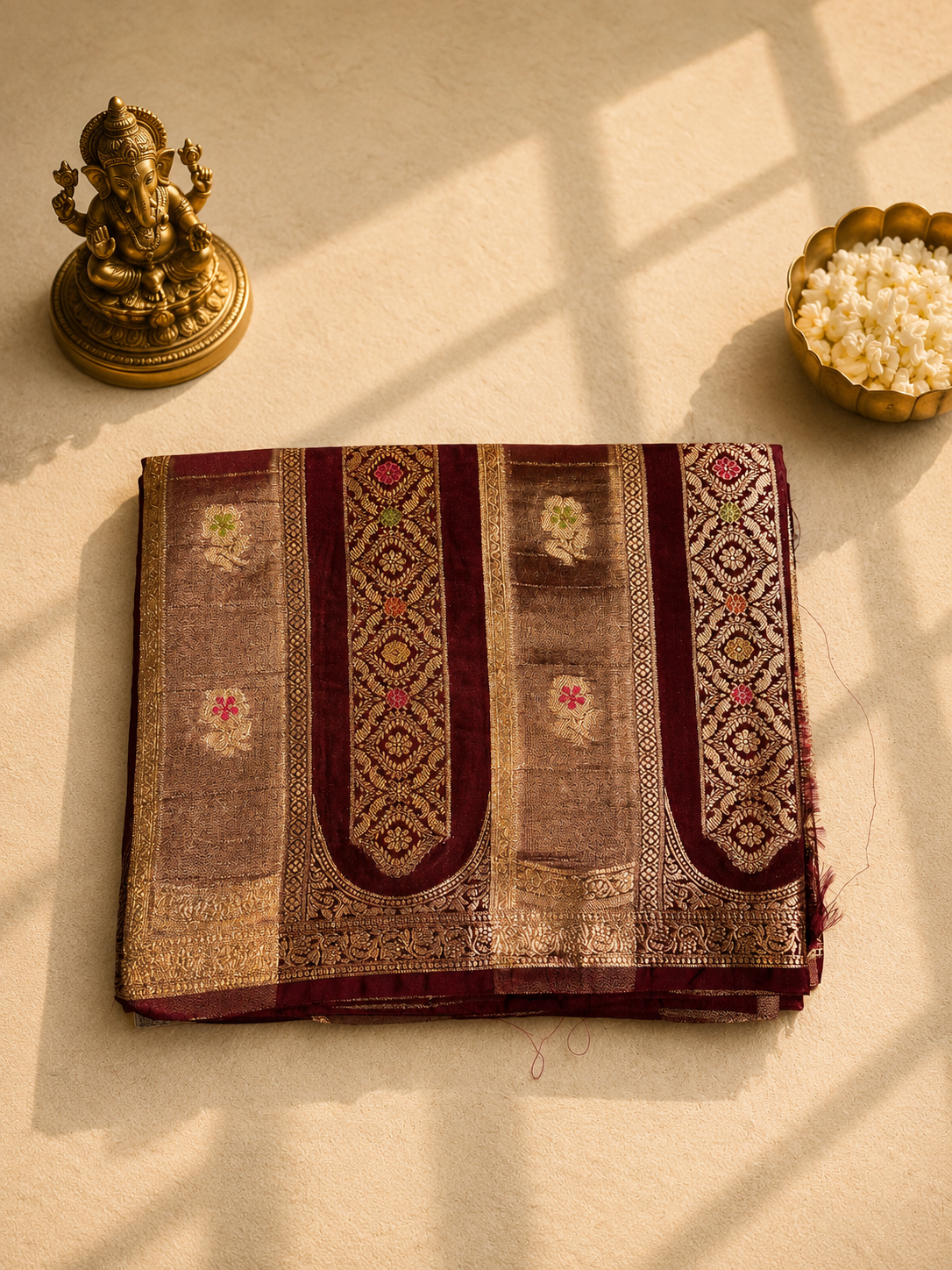Premium Maroon Banarasi Saree with Rich Golden Zari Weaving