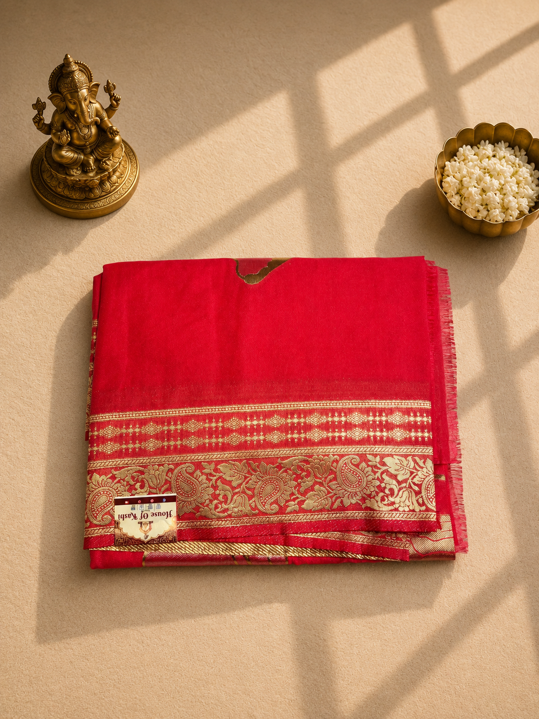 Rani Pink Patola Print Saree with Golden Woven Border