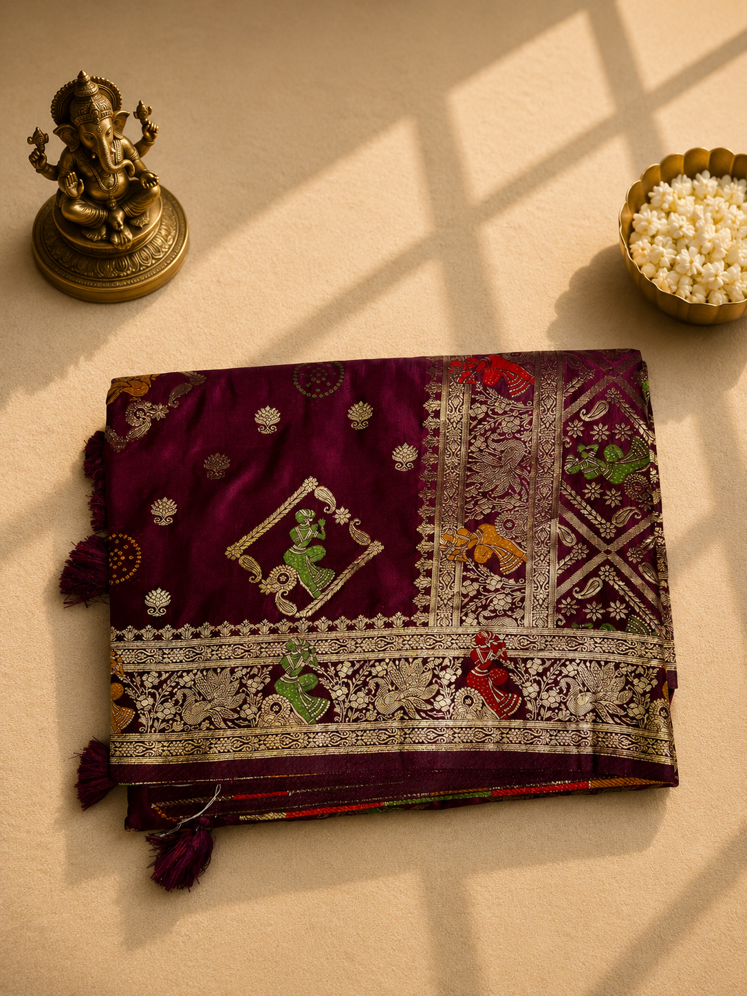 Premium Wine Purple Banarasi Saree with Meenakari Weaving