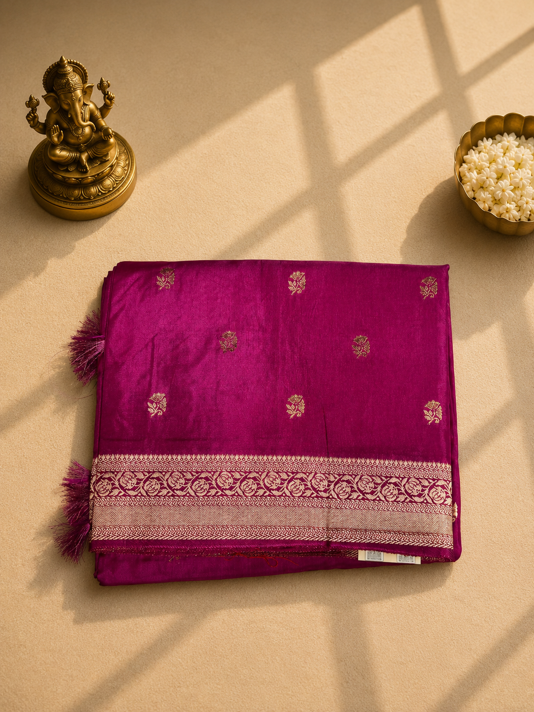 Magenta Banarasi Soft Silk Saree with Golden Zari Weaving