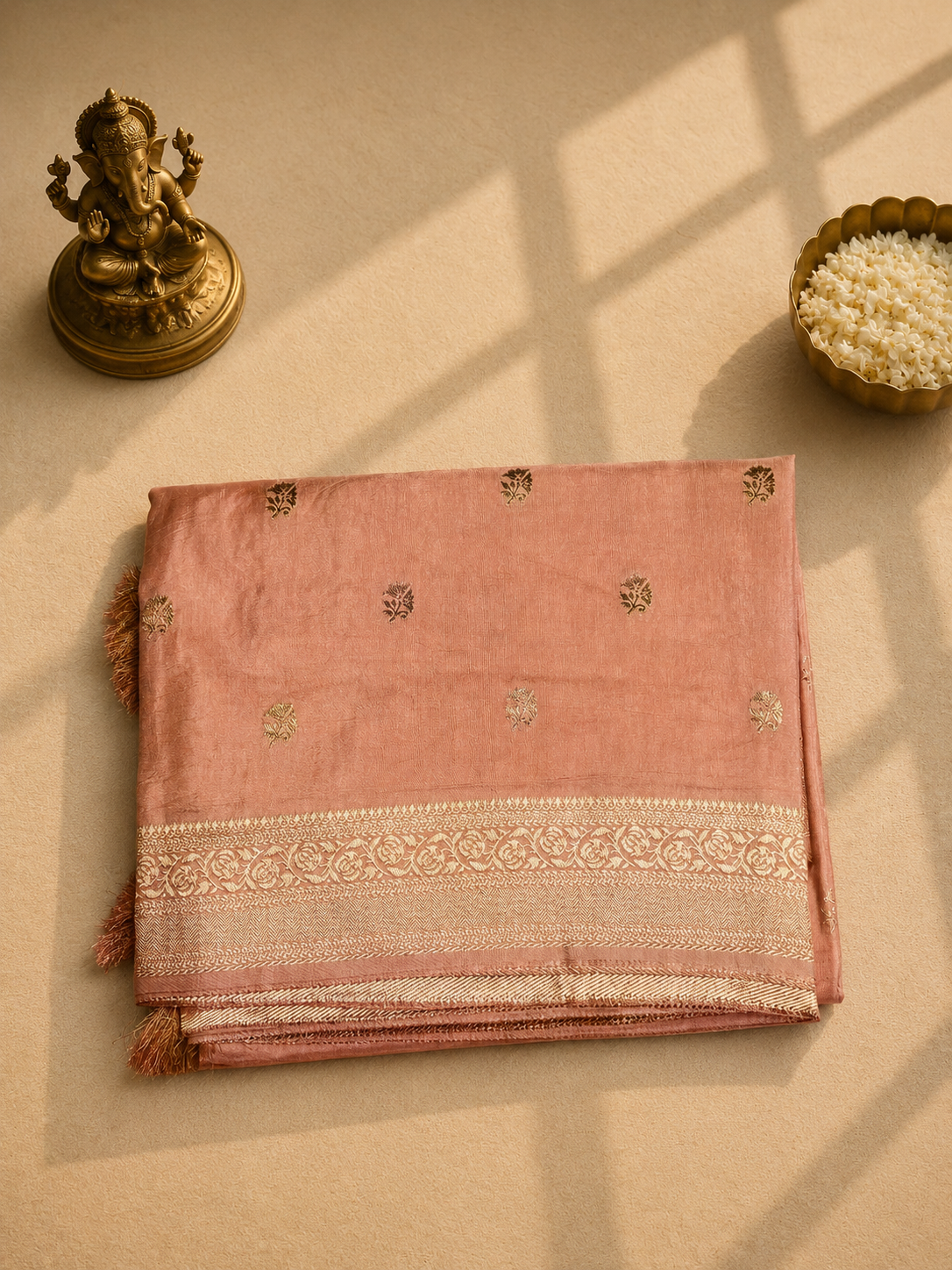 Baby Pink Banarasi Soft Silk Saree with Silver Zari Weaving