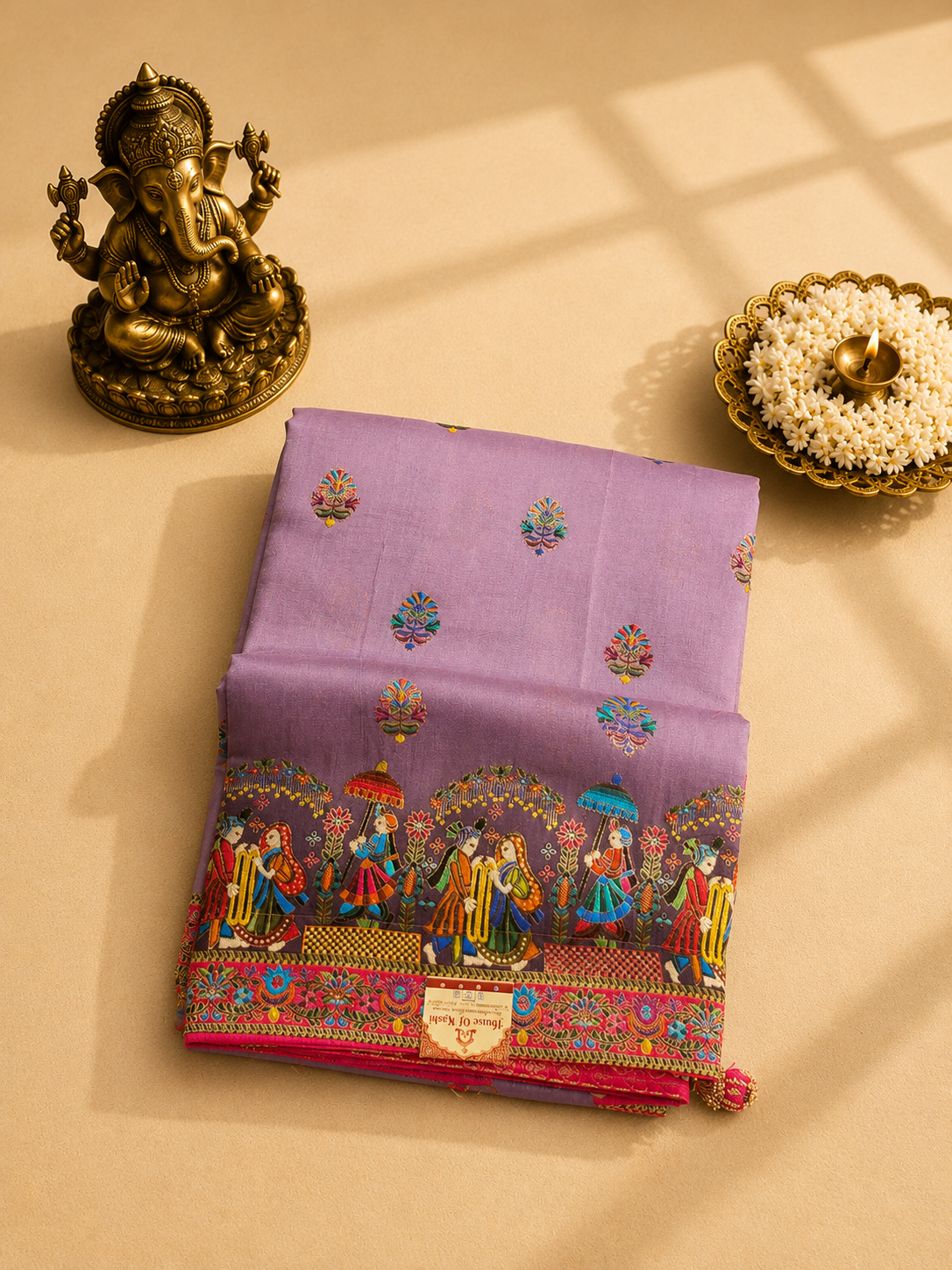 Lavender Kashmiri Digital Print Pashmina Saree