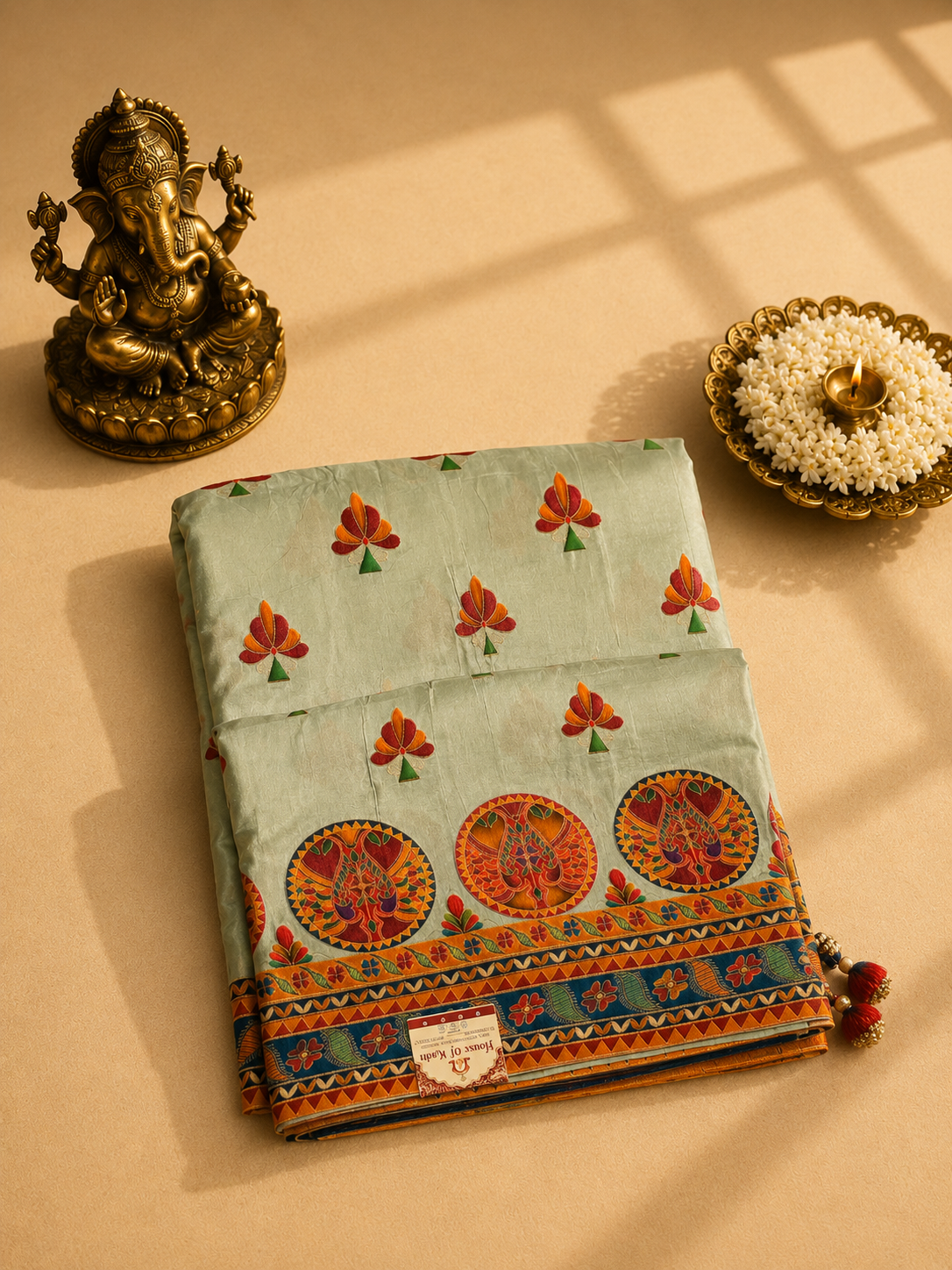 Sky Blue Designer Silk Saree with Traditional Artistic Print