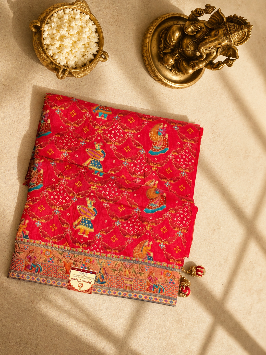 Premium Red Pashmina Print Saree with Traditional Kashmiri Motifs