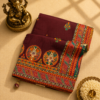 Wine Pashmina Saree with Traditional Madhubani Print & Rich Ethnic Border