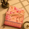 Blush Pink Pashmina Saree with Lotus Print & Elegant Woven Border